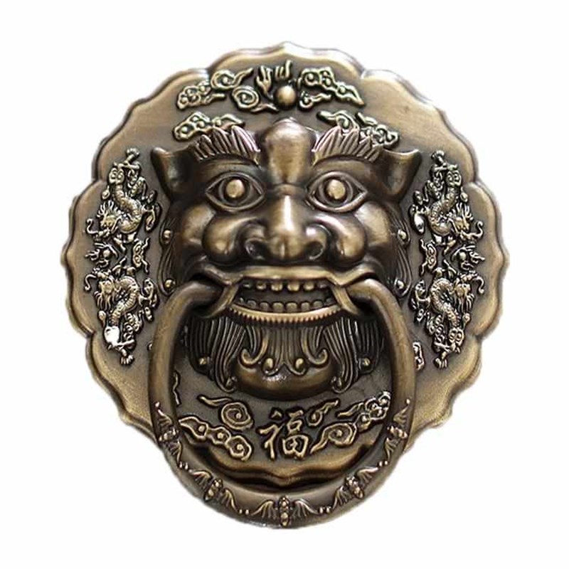 中式头仿古大门拉手纯麟铜子头虎麒狮头兽门老式环头木门把手配