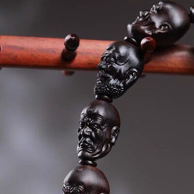 沉香木雕刻十八罗汉佛珠手串貔貅男小叶紫檀木念珠长手持沉香汽车