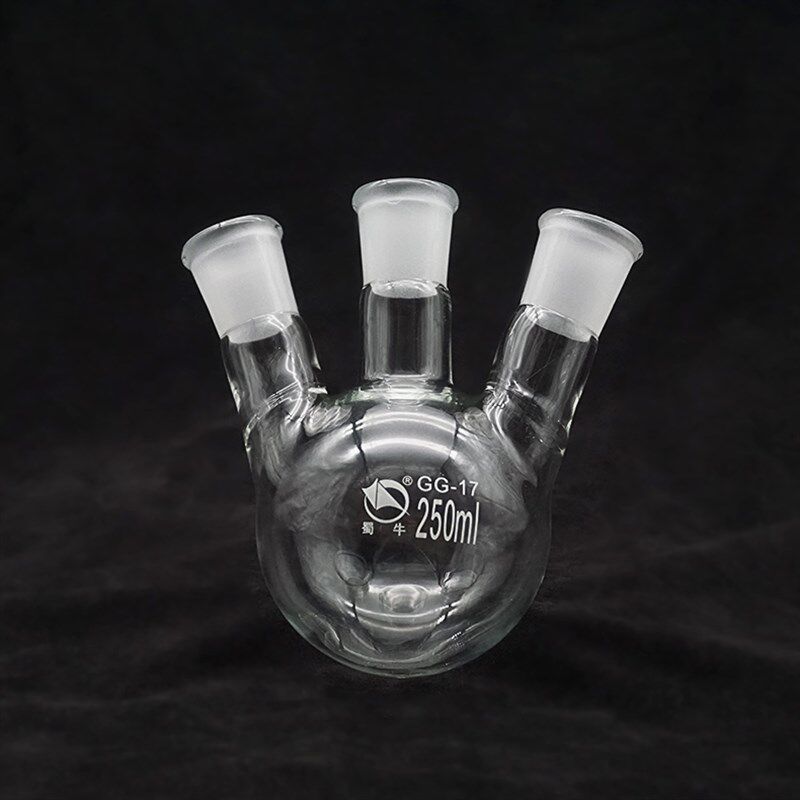 直销新品斜三口圆底烧瓶直三口瓶耐高温玻璃实验v三颈蒸馏旋蒸反