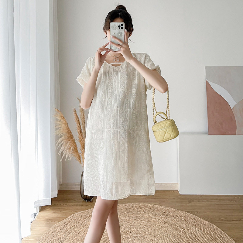 孕妇夏季时尚款绣花p小清新宽松短袖连衣裙韩版显瘦气质裙子