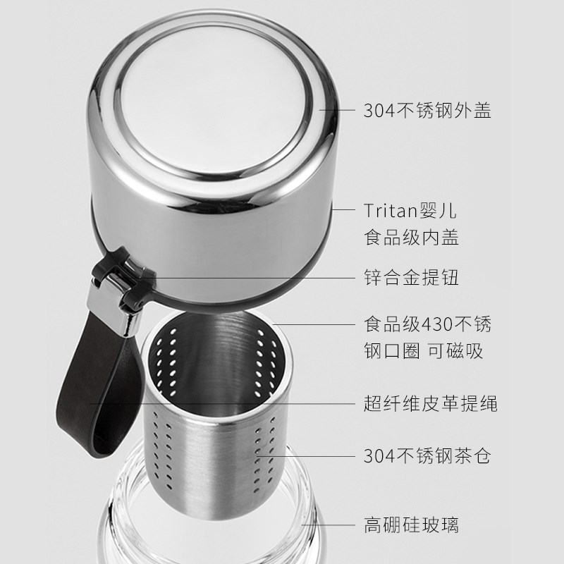 彼物磁隐泡茶杯茶水分离杯便携双层玻璃茶杯男款茶杯玻璃杯子泡茶