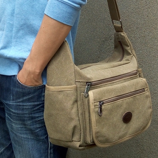 新款翻盖男帆布包横款大容量休闲斜背包男士包包单肩包男包斜挎包