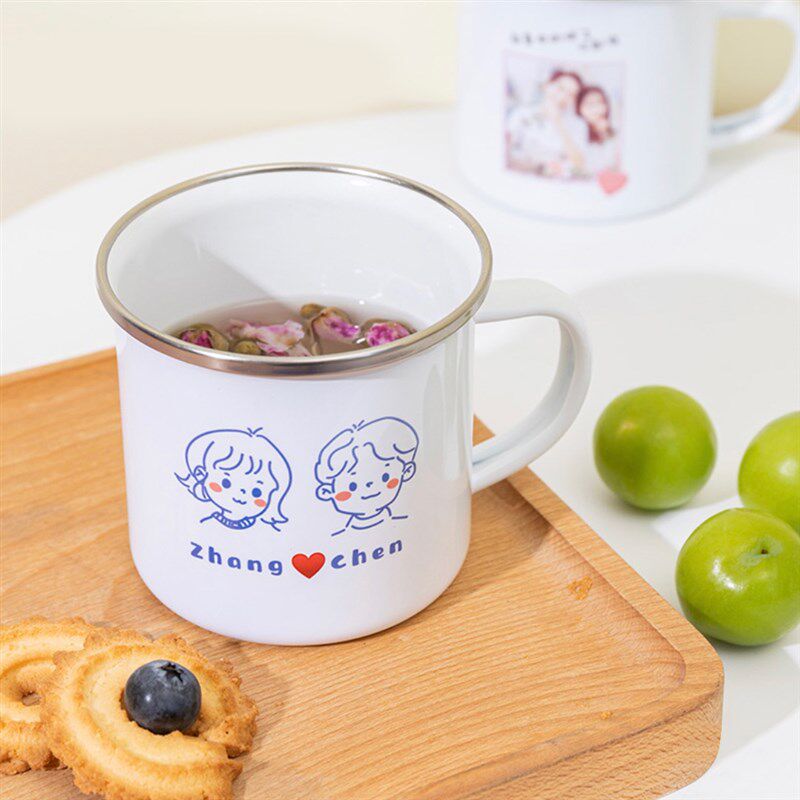 印鸽定制搪瓷杯小号可爱包边复古马克杯经典茶杯茶缸个性定做杯子