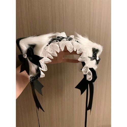 黑白猫耳发带cos猫耳朵发箍lalita猫娘兽耳发夹发饰女万圣节头饰