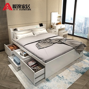双人床现代箱式床简约单人箱体床榻榻米床高箱储物床抽屉式收纳床