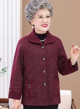 中老年人奶奶秋装外套女翻领外衣套装妈妈装口袋60岁70老人新款薄