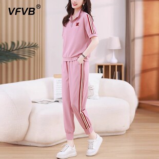 时尚 女2024年夏季 新款 宽松小个子显瘦洋气减龄运动休闲两件套 套装