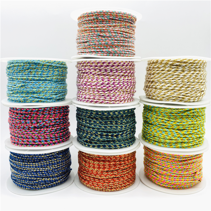 网红5yards/Lot 2.5mm Gold Line 100% Cotton Cord Rope Chinese