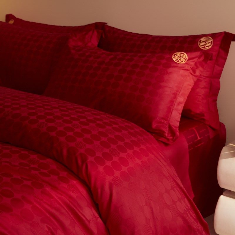 提花全棉婚庆四件套大红色床单被套婚房陪嫁喜庆床上用品,床上用品,婚庆床品套件,淘宝优惠券,粉丝福利购,淘宝优惠卷