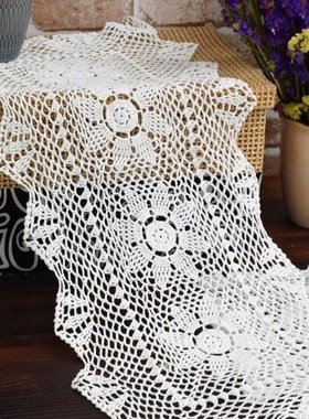 Modern lace white table runner flag cloth cover cotton croch