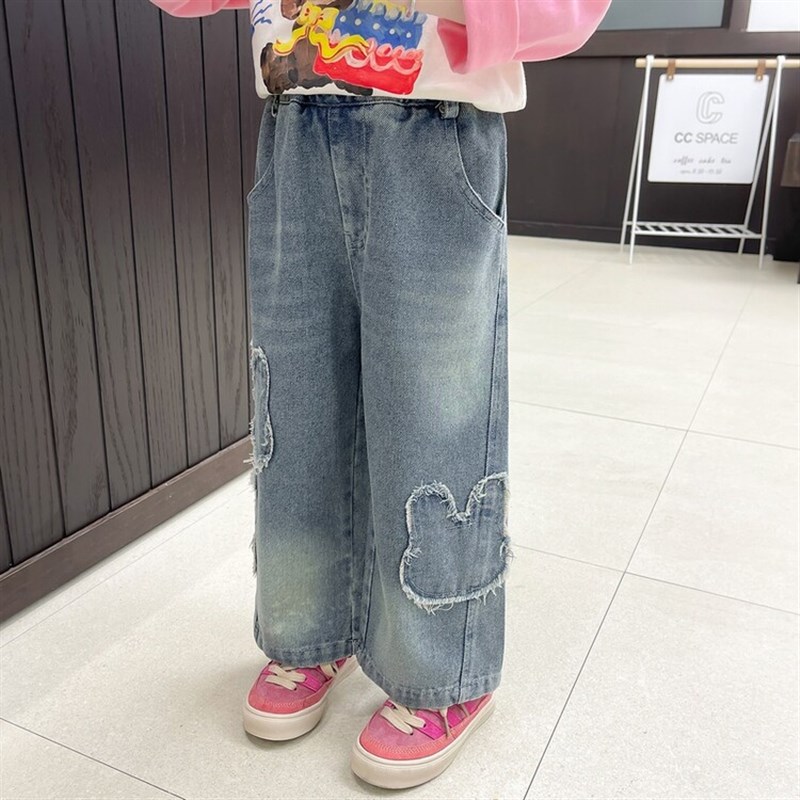 热销儿童春秋款牛仔裤韩版百搭女童小兔宽松直筒裤子早秋小女孩阔