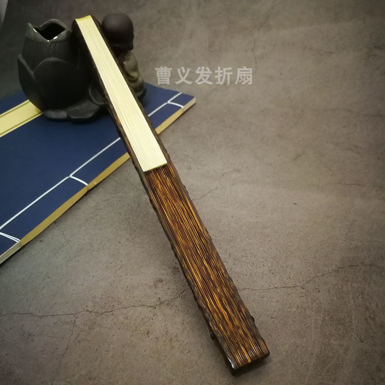 直销新品95寸18方老料棕竹全芯c大挫节扇骨罗汉竹文玩摺扇复古空
