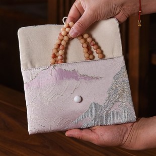 大号首饰袋刺绣织锦缎礼品布包和风文玩袋饰品袋翻盖布艺包双层