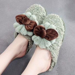 韩版甜美坡跟棉拖鞋女室内毛绒厚底居家保暖加绒可爱居家鞋防滑冬