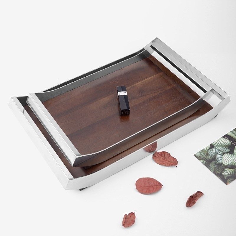 长方形摆件胡桃木餐杂物收纳装饰茶盘酒店展示不锈钢样板房置物盘,家居饰品,桌面摆件,淘宝优惠券,粉丝福利购,淘宝优惠卷
