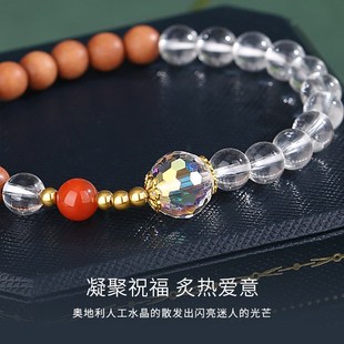 老山檀手串女天然白水晶木头手链珠子串珠国风情绪稳定新中式手饰