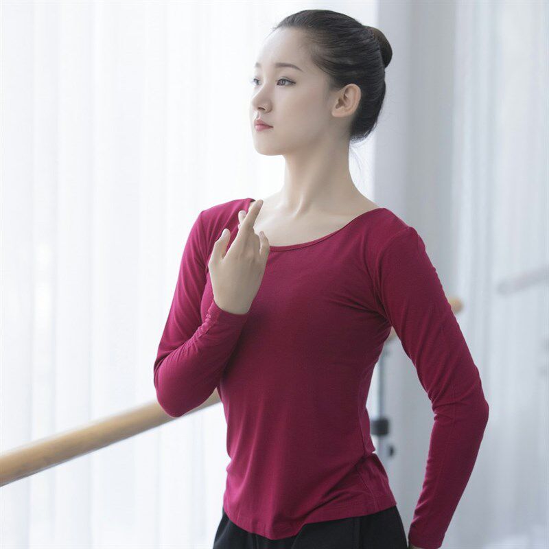 小众高货舞蹈练功服女莫代尔长袖上衣现代古典舞形体基训服黑色舞