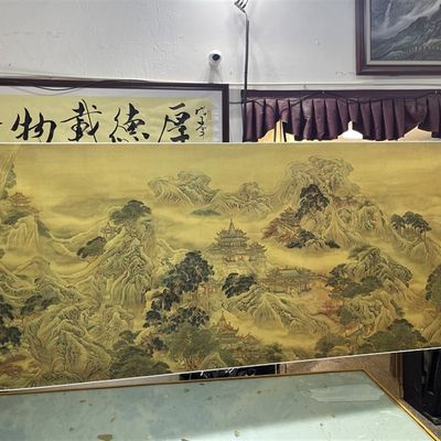 1:tiGkerRf莱1清代古典袁耀蓬仙境图十二条屏青绿水装饰山装裱画