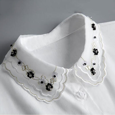 推荐Front Tie White Fake Collar Stand Beads Detachable Colla