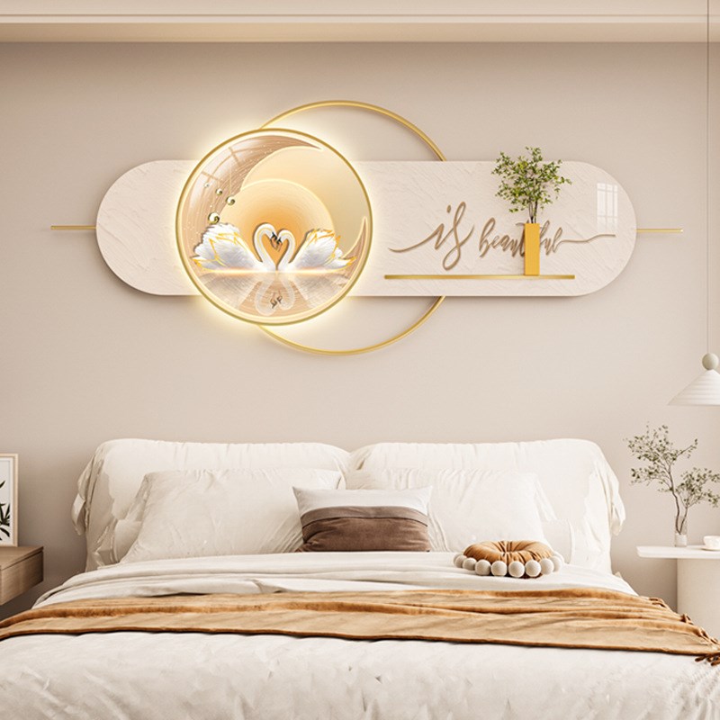 卧室立体壁画装饰画卧室床头高级感天鹅情侣房间铝合金组合挂画图片