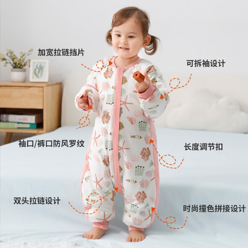 中童睡袋大龄儿童2022秋冬季两岁女宝宝分脚防踢被加厚防寒一体式