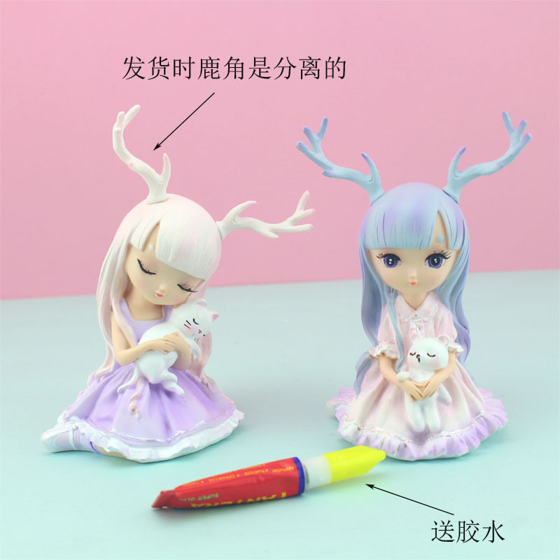 极速发货少女f心ins风幽境之鹿摆件 小鹿女孩 蛋糕烘培装饰品摆件