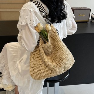 慵懒风大容量草编包包女夏2024新款海边度假编织包百搭单肩腋下包