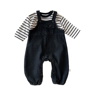 男童潮帅气时髦套装儿童春装韩版洋气背带裤可爱卡通T恤两件套春