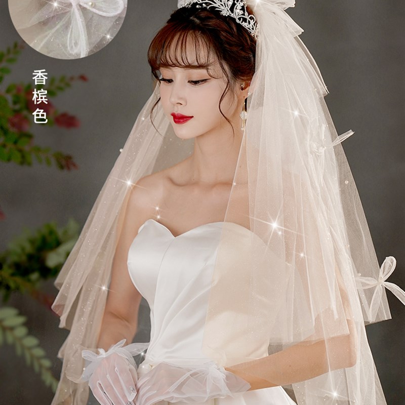 小众高货头纱新娘结婚主婚纱头纱超仙森系网红拍照道具白色蓬蓬蝴