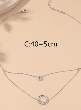 欧美经典INS风层叠项饰 时尚百搭性感多层项链 圆形锆石钻圈吊坠