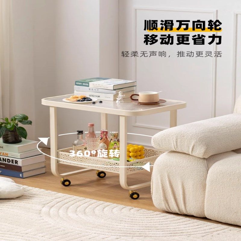 现代铁艺奶油风可移动小茶几带轮沙发边几方形角几酒店商用小推车,住宅家具,移动边几/推车,淘宝优惠券,粉丝福利购,淘宝优惠卷