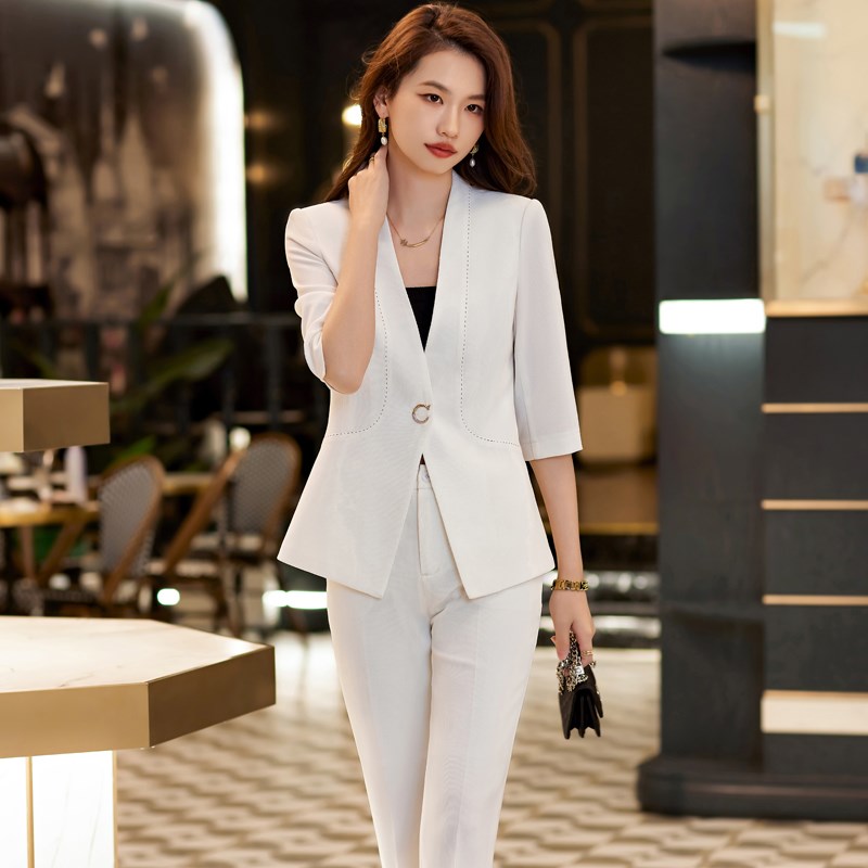 中袖西装外套女小个子修身气质西A服职业套装薄款立领面试工作正