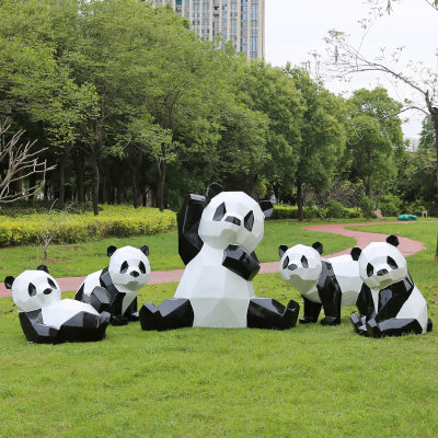 玻璃钢几何熊猫雕塑抽象块面动物小品园林装饰品户外景观草坪摆件