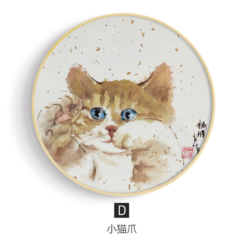 直销新品新中式装饰画q卡通猫咪喷绘油画客厅沙发背景玄关墙上挂图片