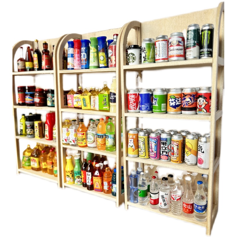 货架 木制多层置物架 层架超市场景迷你I模型摆件微缩场景拍摄道