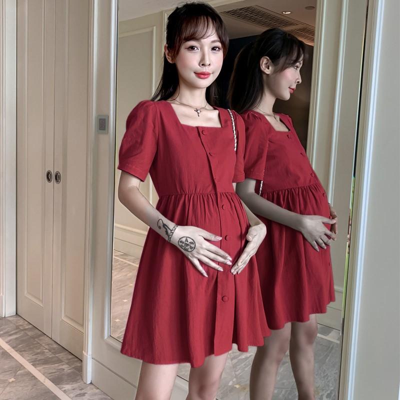 孕妇连衣裙夏款矮小个p子套装夏季薄款时尚短款裙子孕妇装夏装遮
