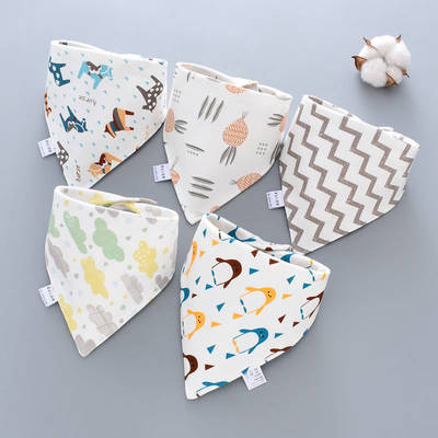 推荐5pcs Baby Bibs Triangle Scarf Cotton Cartoon Child Banda