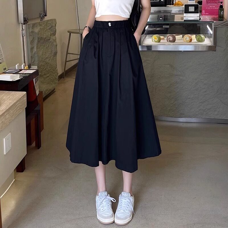 半身裙女夏季2024新款高腰显瘦a字休闲伞裙气质松紧腰工装长裙子