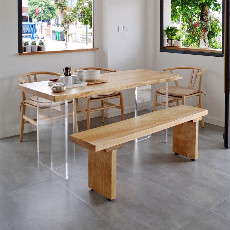 亚克力实木茶桌椅悬浮餐桌长条桌办公室泡茶桌民宿茶台大板会议桌