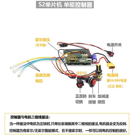 有线控制器24/36V单双四电机无刷直流滑板车马达大功率编程驱动板