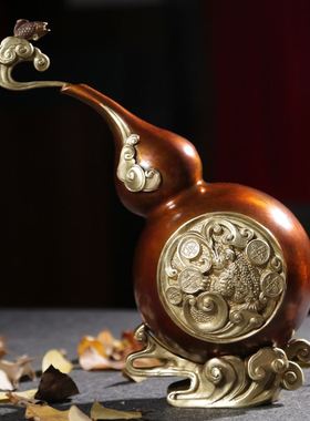 悦森纯铜福d禄有余葫芦创意彩铜摆饰富贵吉祥客厅办公室家居工艺