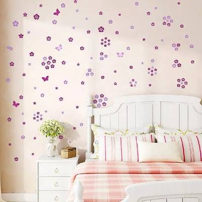 速发108pcs Flowers and 6pcs Butterfly Wall Stickers Living R