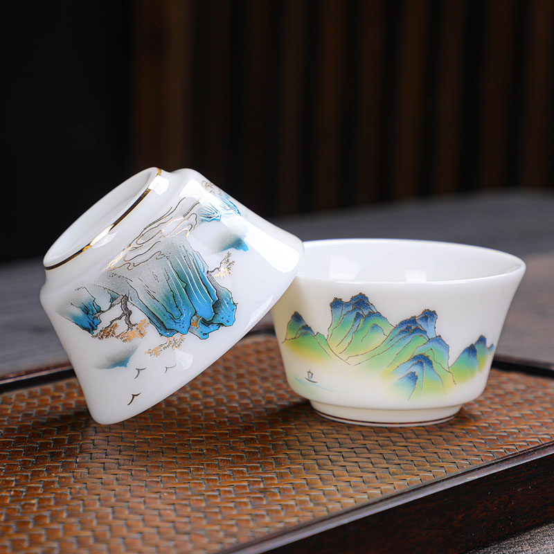 防烫羊脂玉瓷功夫茶杯白瓷喝茶小杯子陶瓷单杯茶具茶碗品茗杯家用