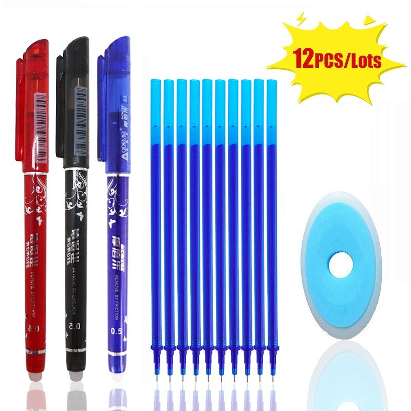 速发12 Pcs/Set Erasable Pen 0.5mm Refill Washable Handle Rod