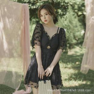 2023新款 泳衣女加大码 泳装 平角裤 保守胖mm200斤大胸显瘦遮肚裙式