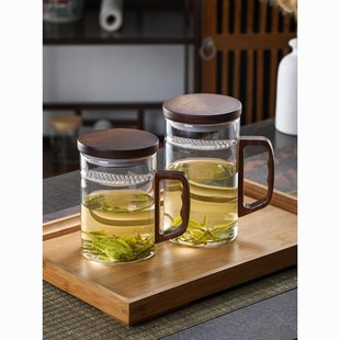 家用茶杯防爆加厚玻璃杯带盖把手耐高温大容量茶杯防烫有盖