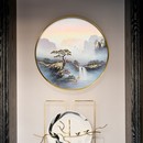 新中式 饰画入户玄关走廊挂画山水画带灯光LED壁画手绘油画 圆c形装