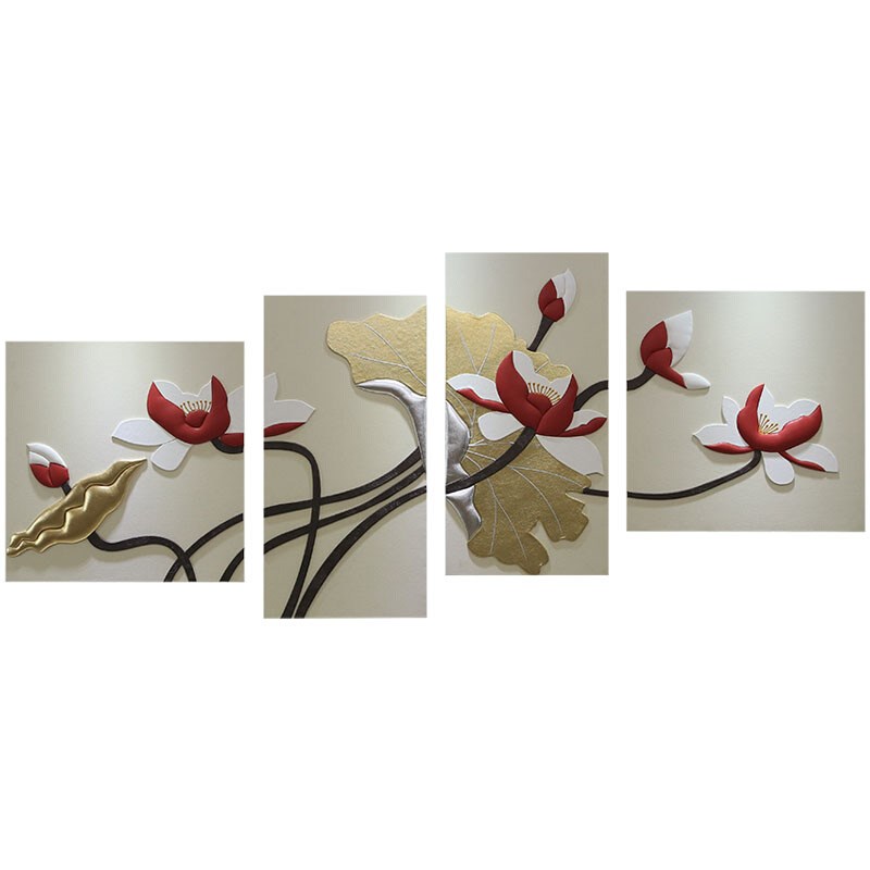 新中式沙发背景墙装饰画客厅无框花卉挂画约风卧室高档浮雕壁画图片