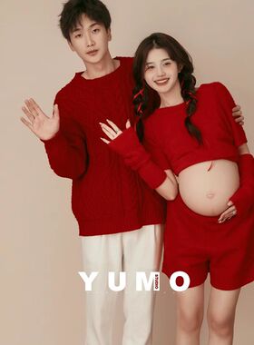 孕妇照服装影楼专用艺术照摄影服饰本命年大红色大肚妈咪照连衣裙
