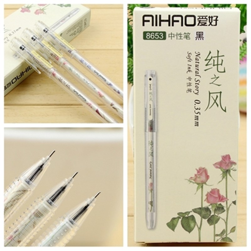 爱好纯之风中性芯0.35mm全针管替芯水性笔笔芯黑色蓝色红晶蓝墨蓝